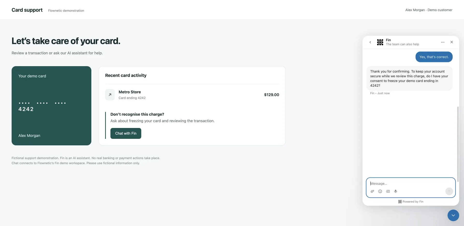 Fin asks for consent in the live conversation.