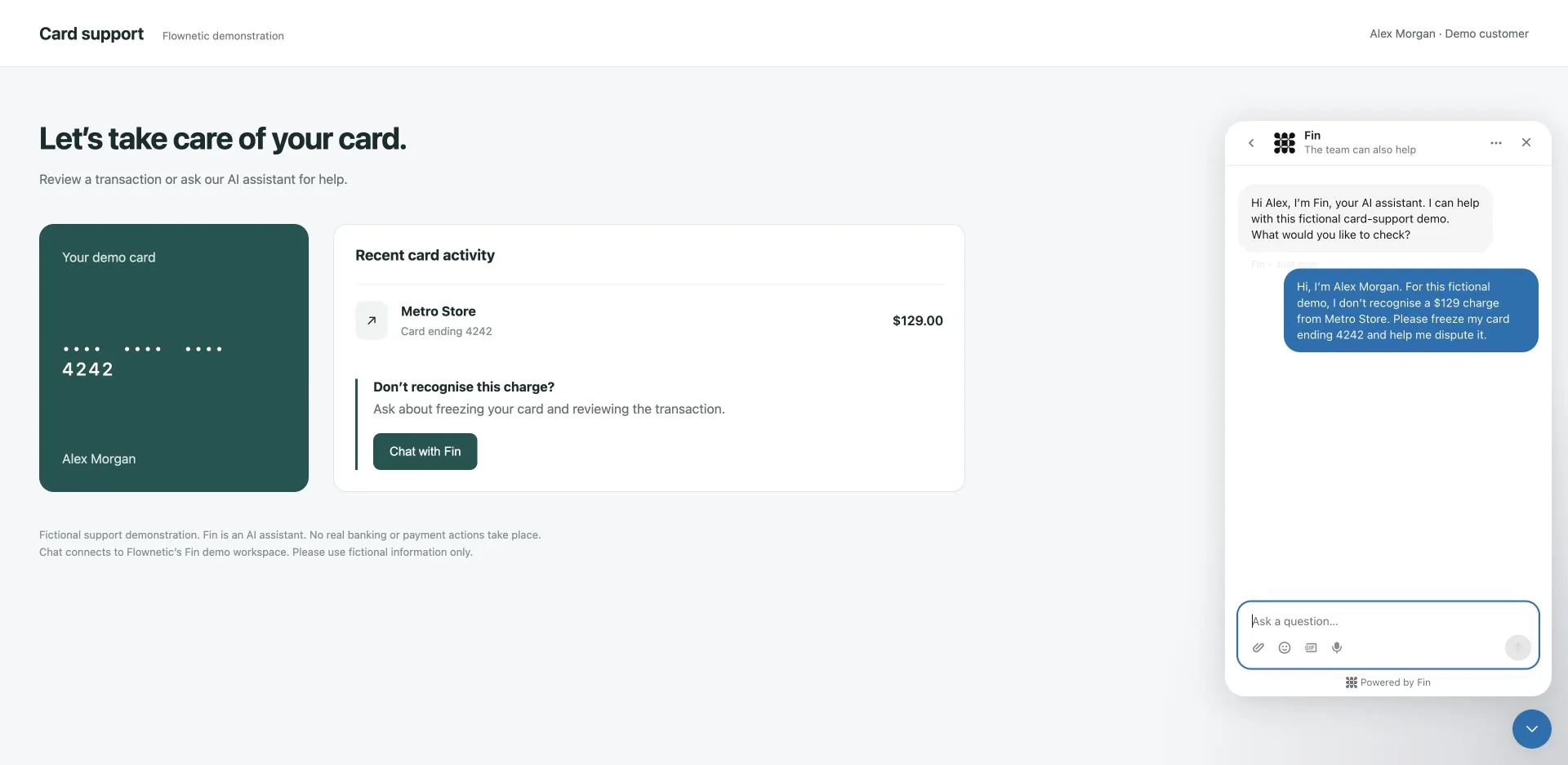 Actual Messenger on our fictional card-support website.