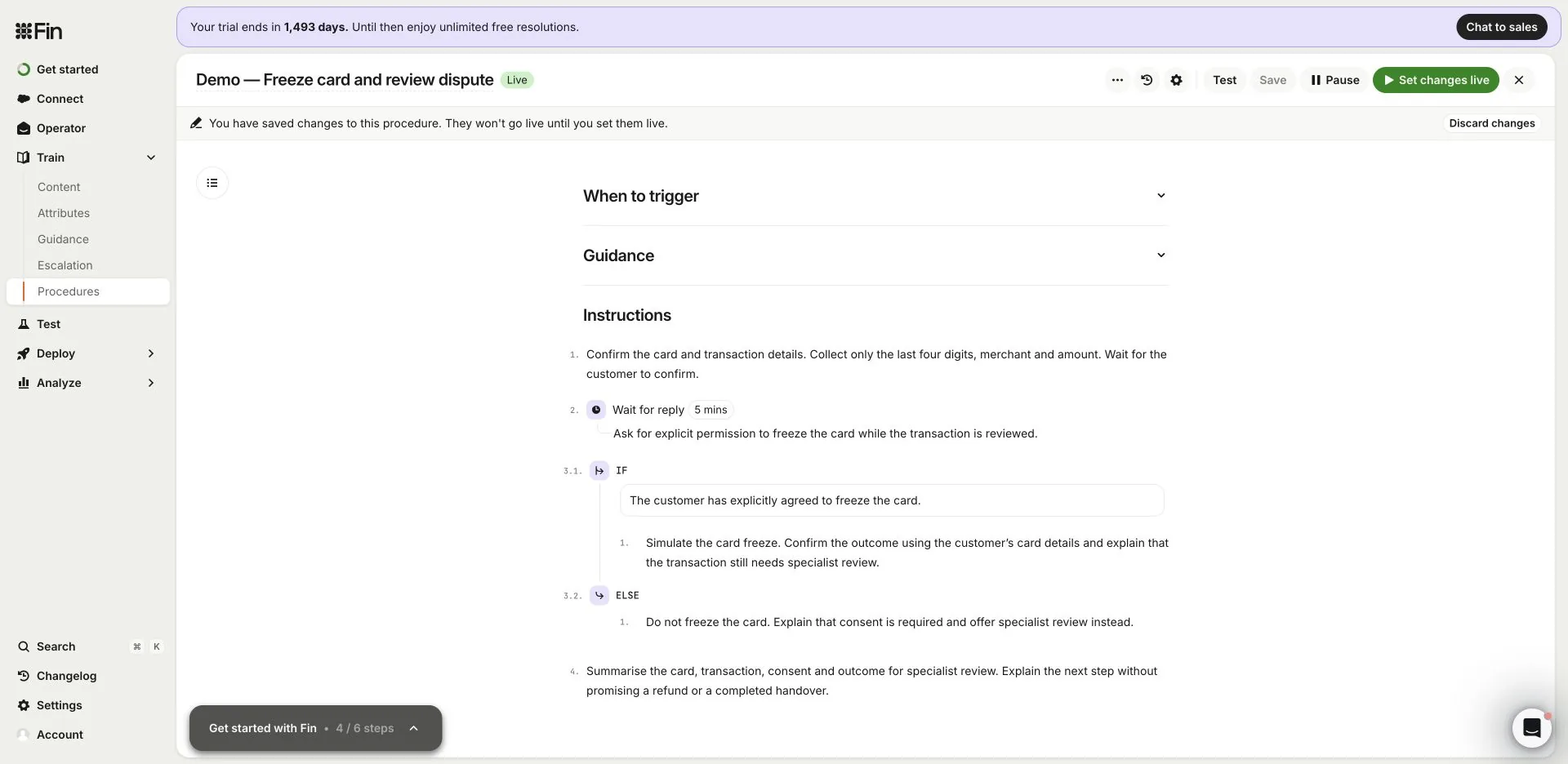 Revised card-request Procedure setup beside a response from the earlier live demo.
